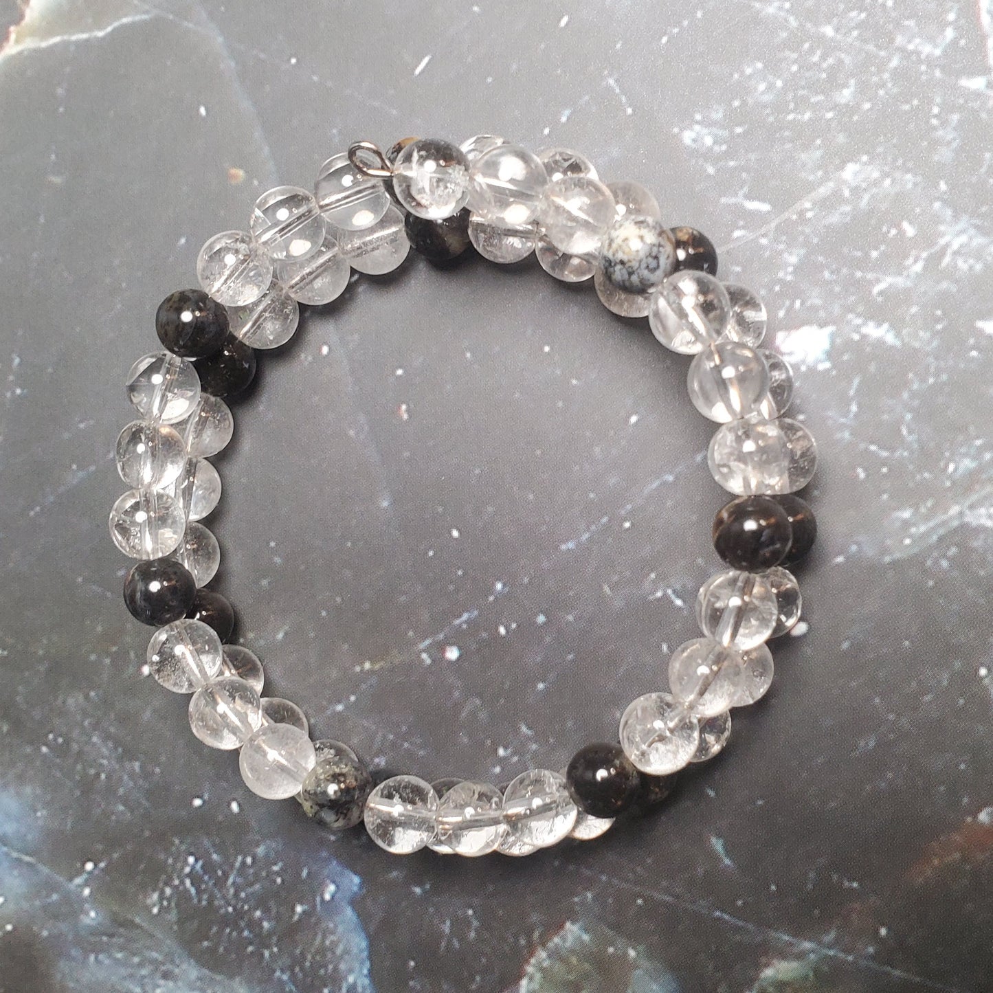 Gemstone Necklace: Clear Quartz and Black Opal