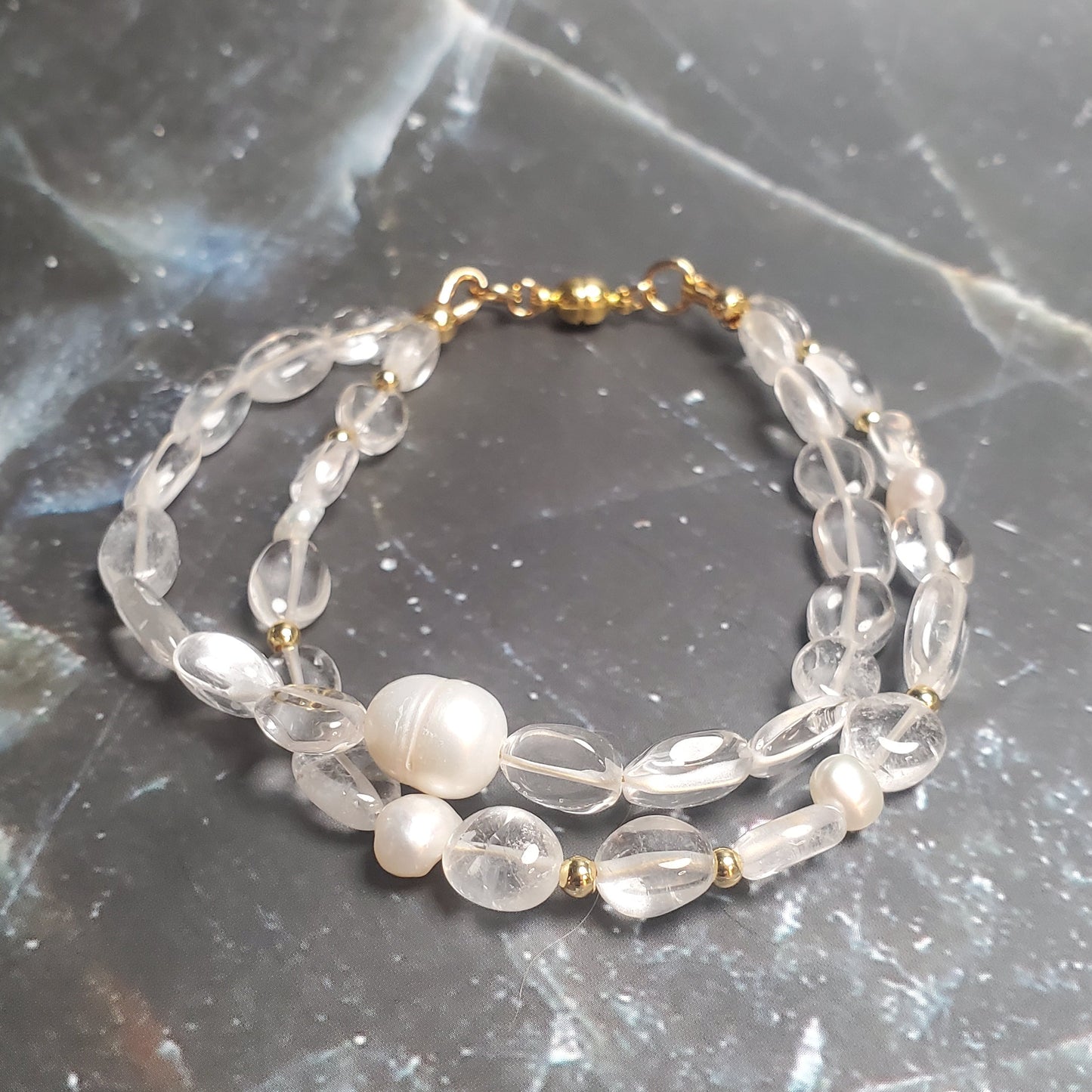 Gemstone Bracelet: Clear Quartz and Pearl