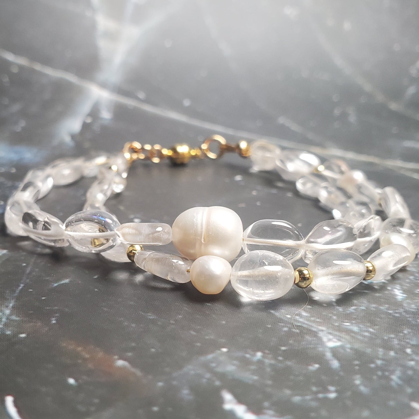 Gemstone Bracelet: Clear Quartz and Pearl