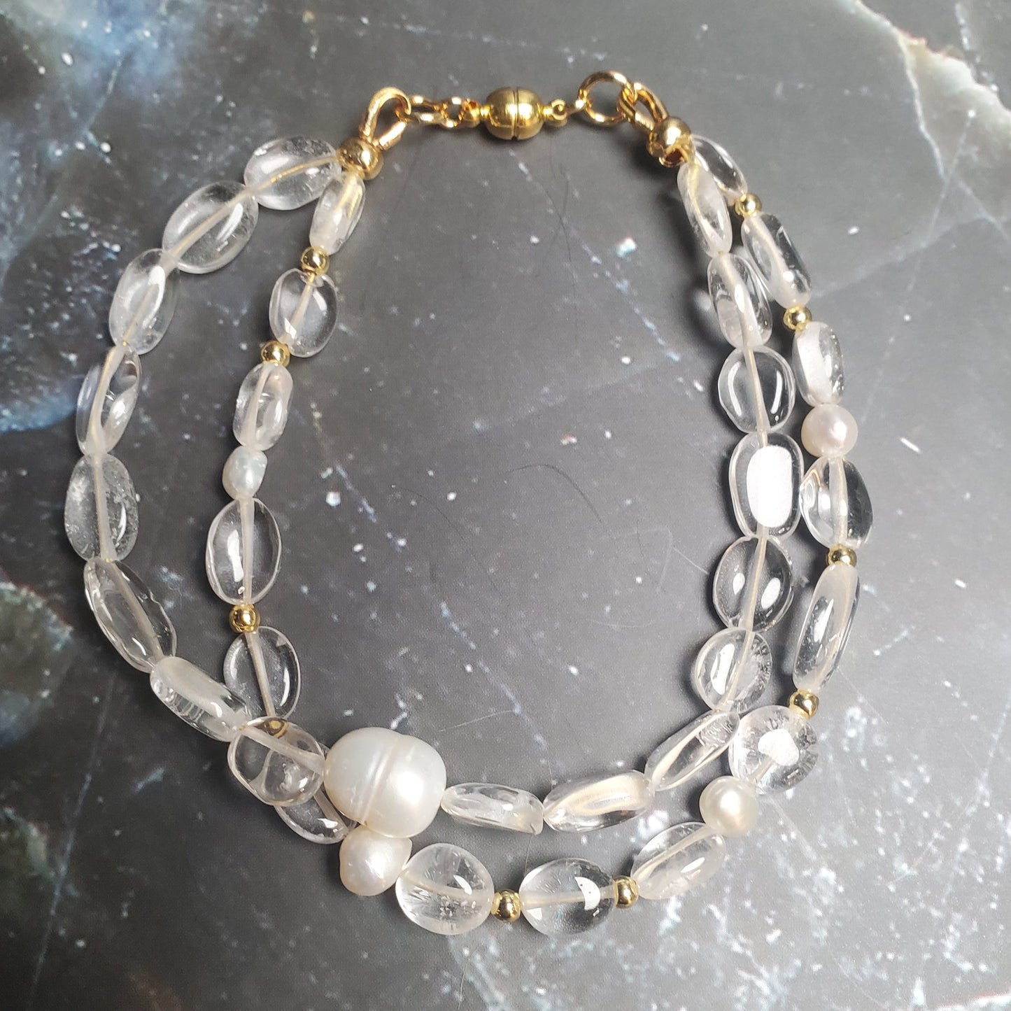 Gemstone Bracelet: Clear Quartz and Pearl