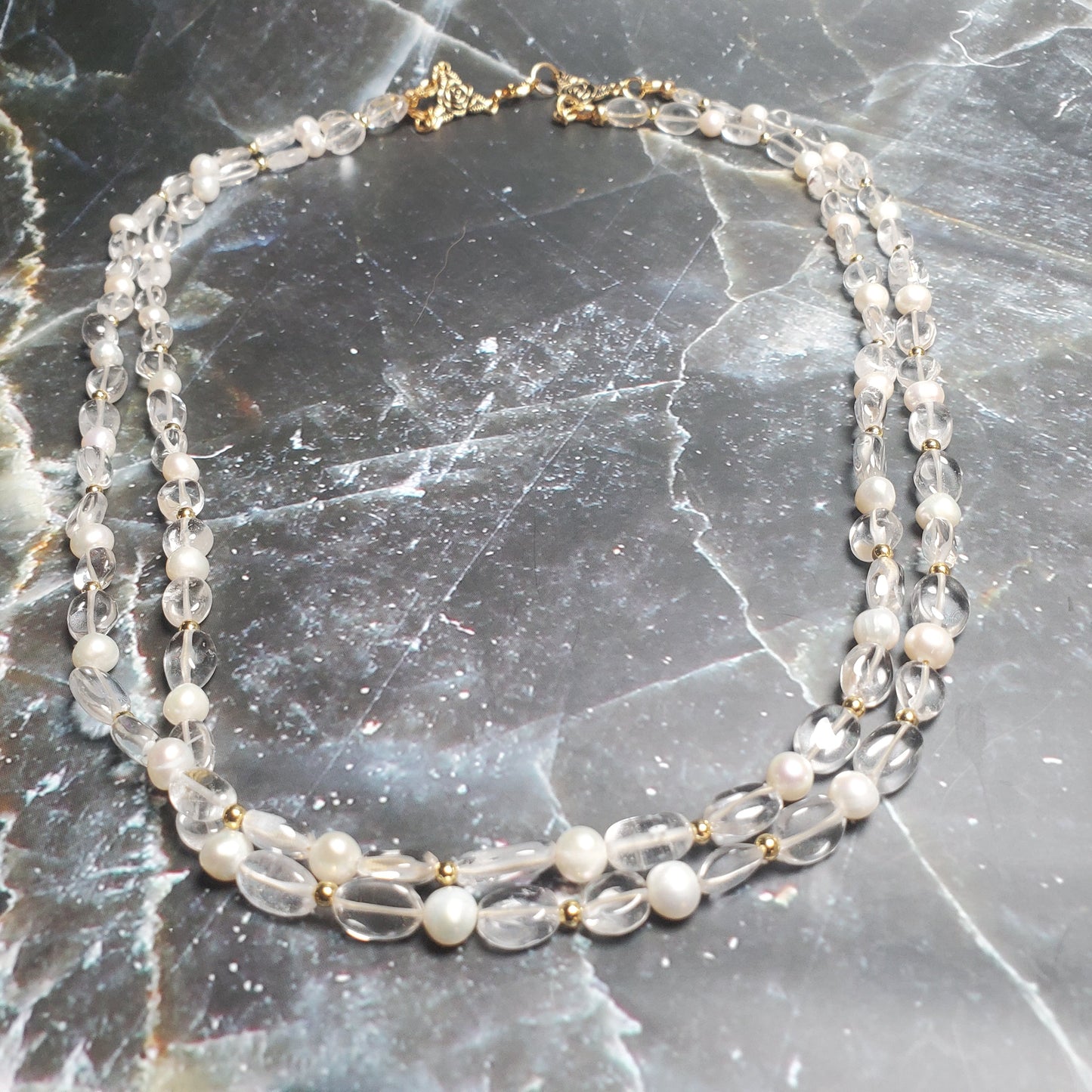 Gemstone Necklace: Clear Quartz and Pearl