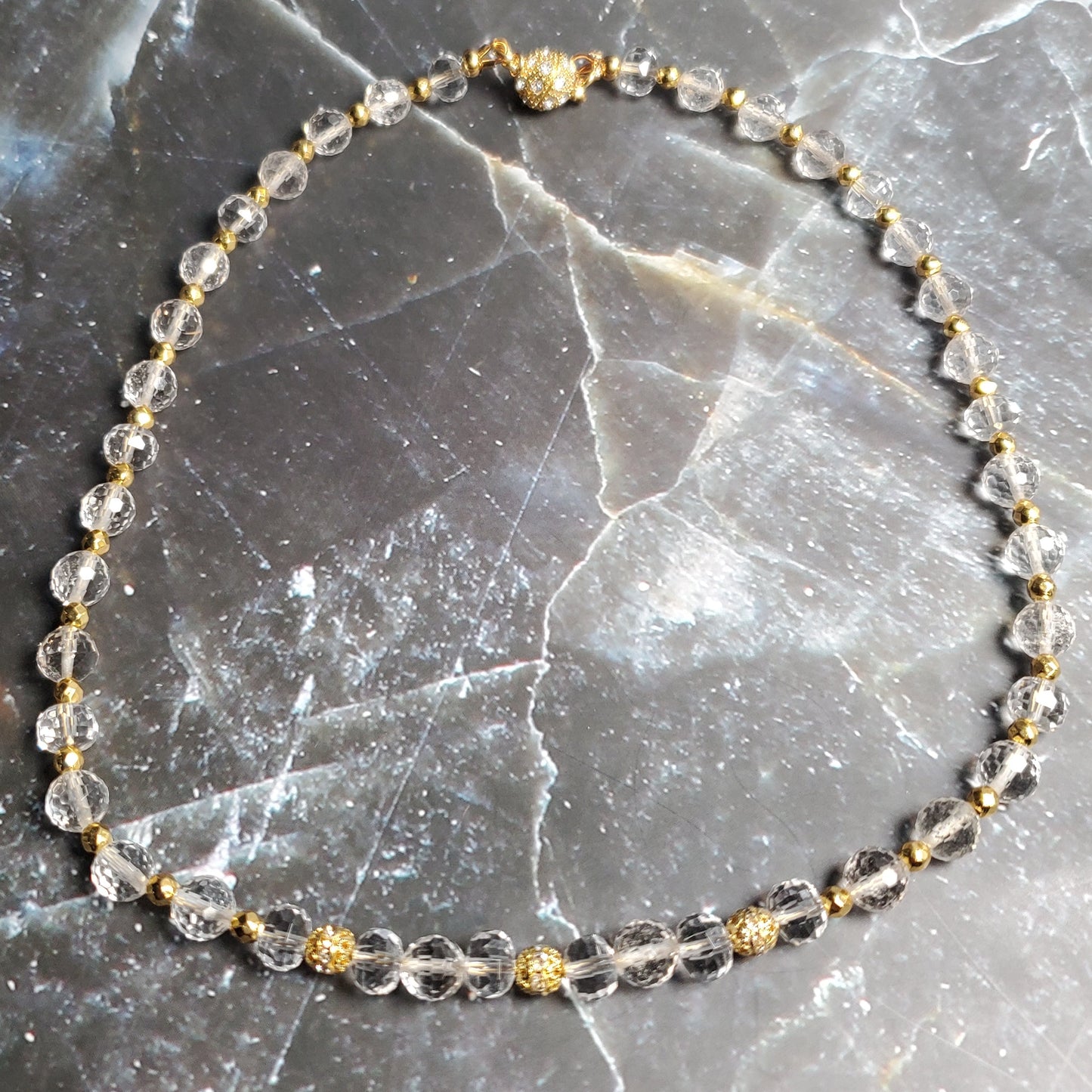 Gemstone Necklace: Faceted Clear Quartz