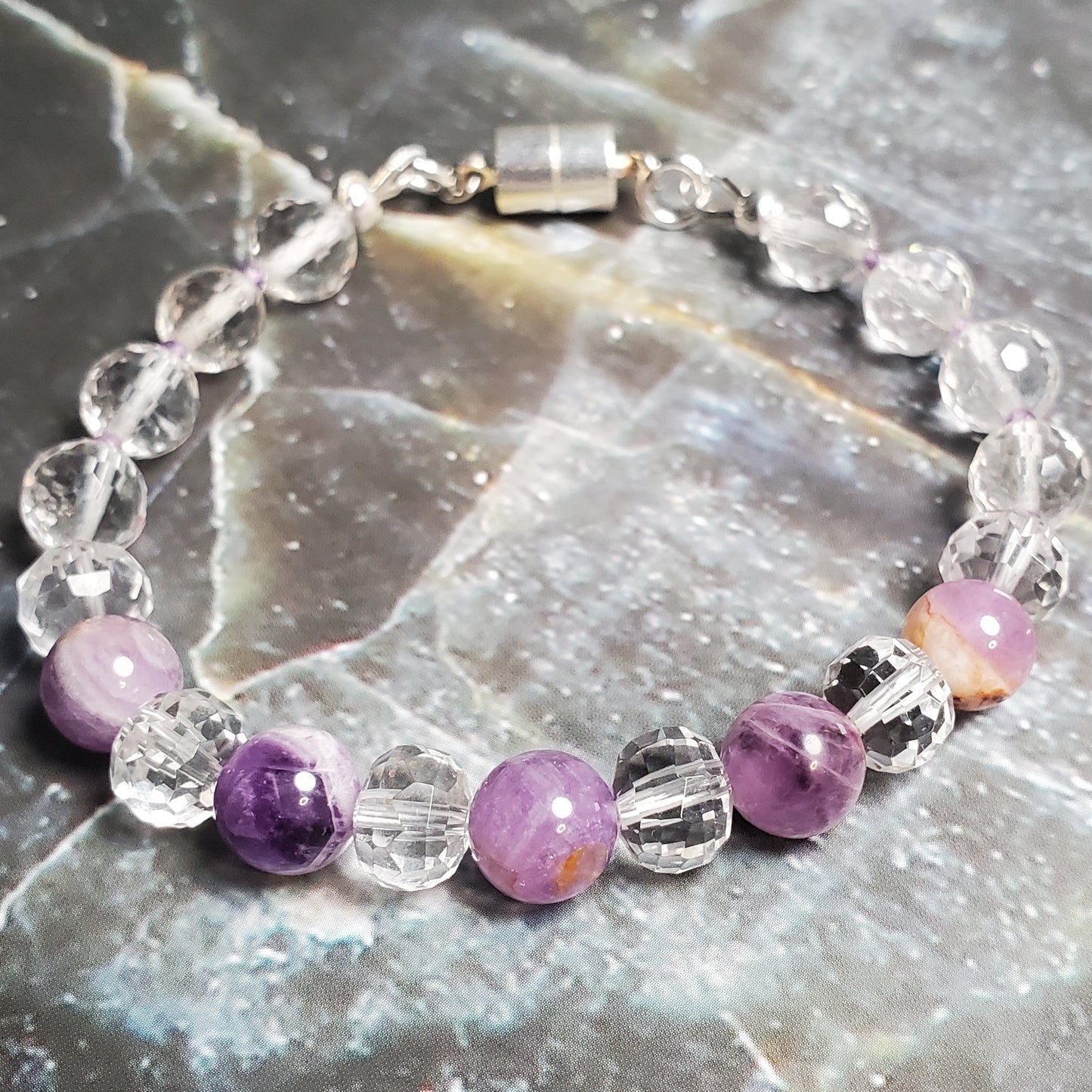 Gemstone Bracelet: Clear Quartz and Amethyst