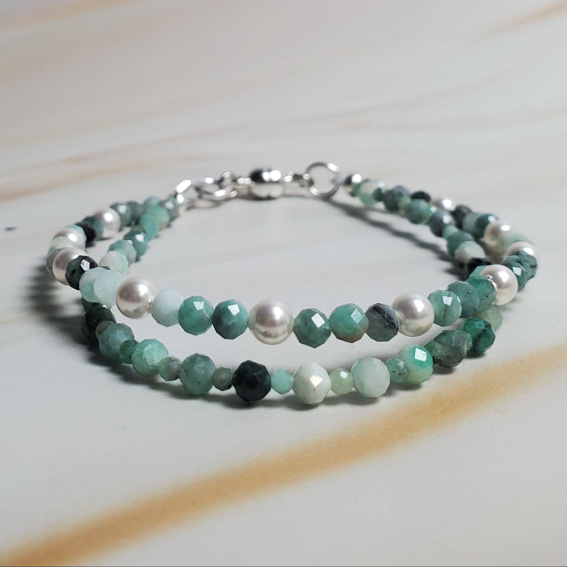 Beaded bracelet on a marble surface
