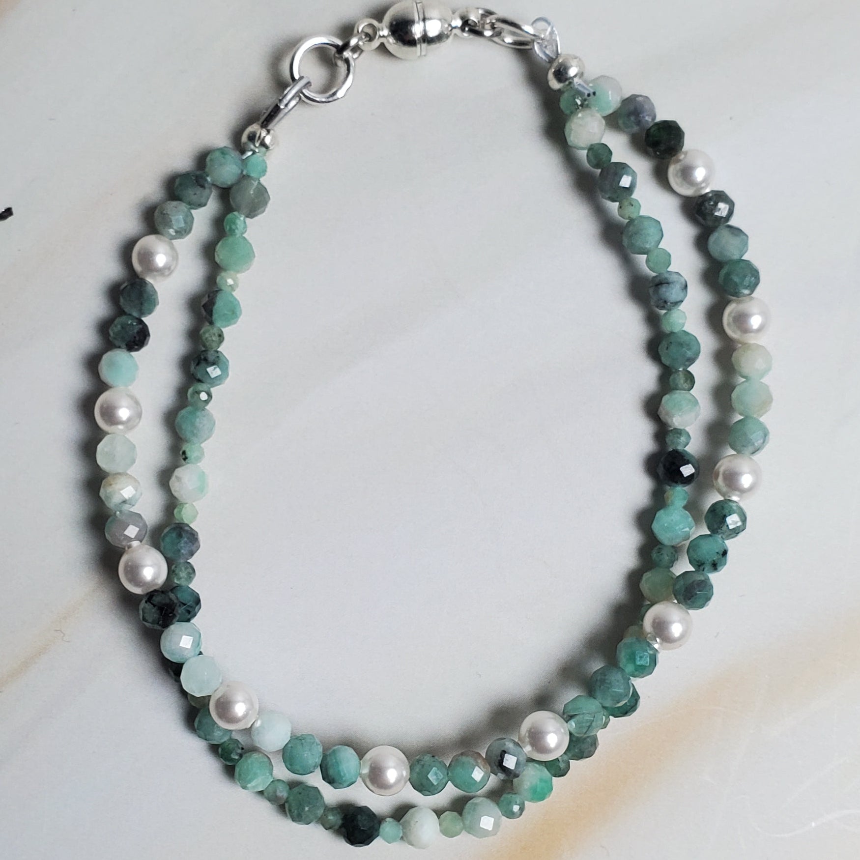 Beaded bracelet on a marble surface