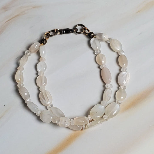 Moonstone bracelet on a marble surface