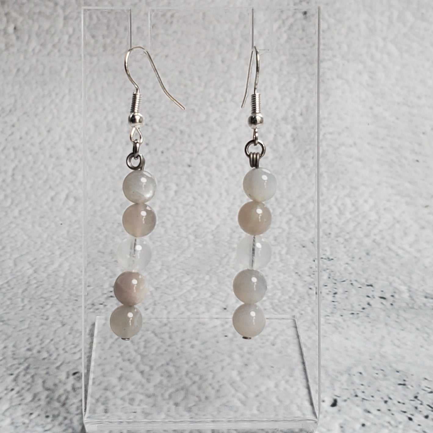 Bohemian gray Moonstone gemstone earrings with hypoallergenic French wire hooks