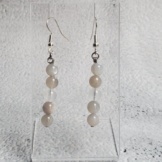 Bohemian gray Moonstone gemstone earrings with hypoallergenic French wire hooks