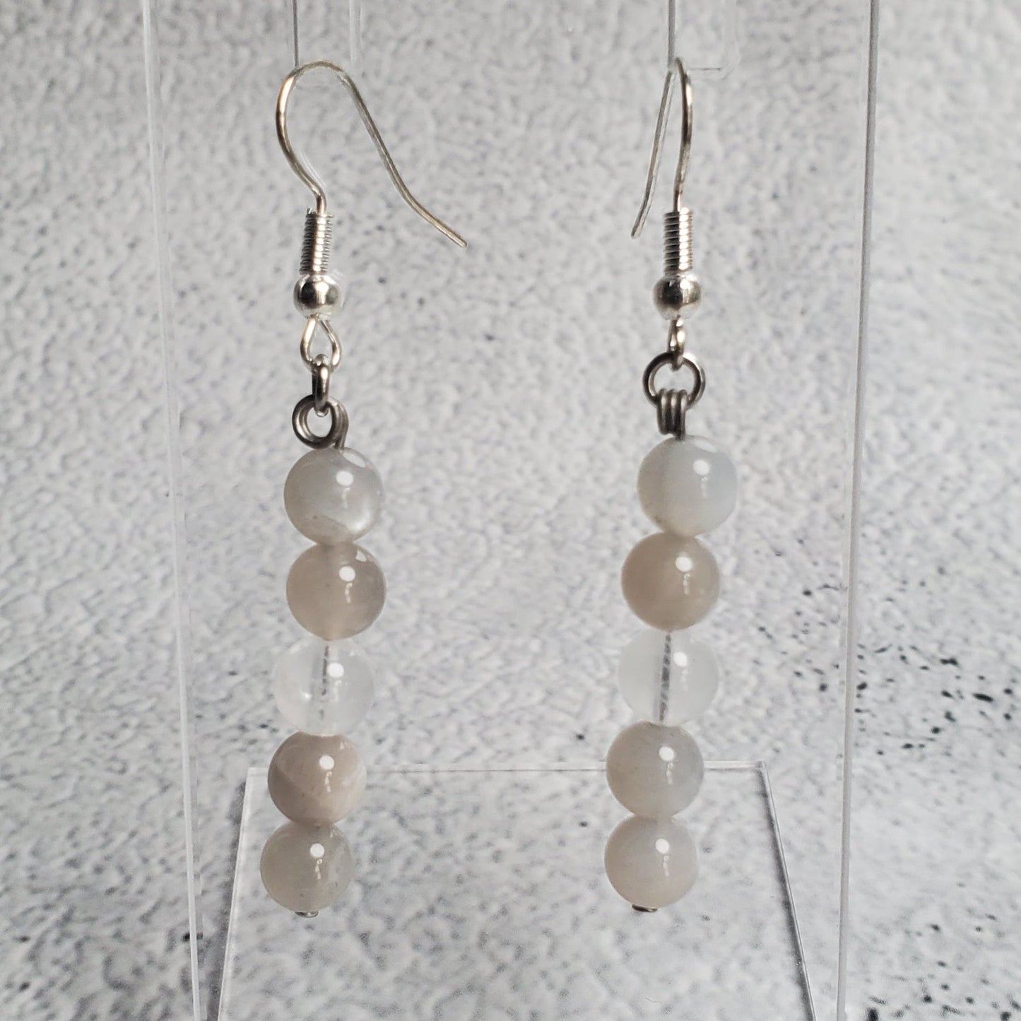 Gray Moonstone gemstone earrings with hypoallergenic French wire and bohemian style