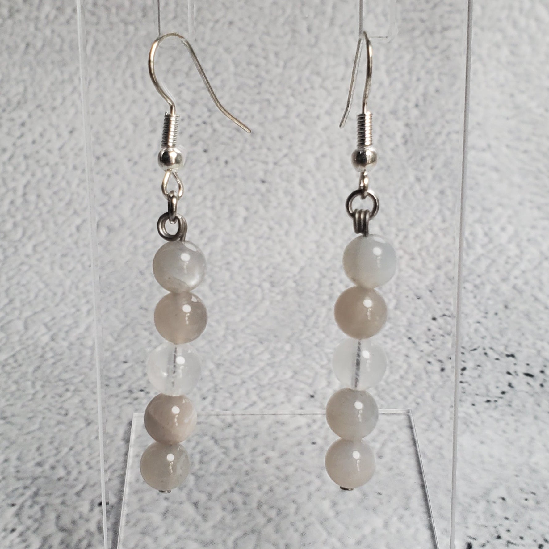 Gray Moonstone gemstone earrings with hypoallergenic French wire and bohemian style
