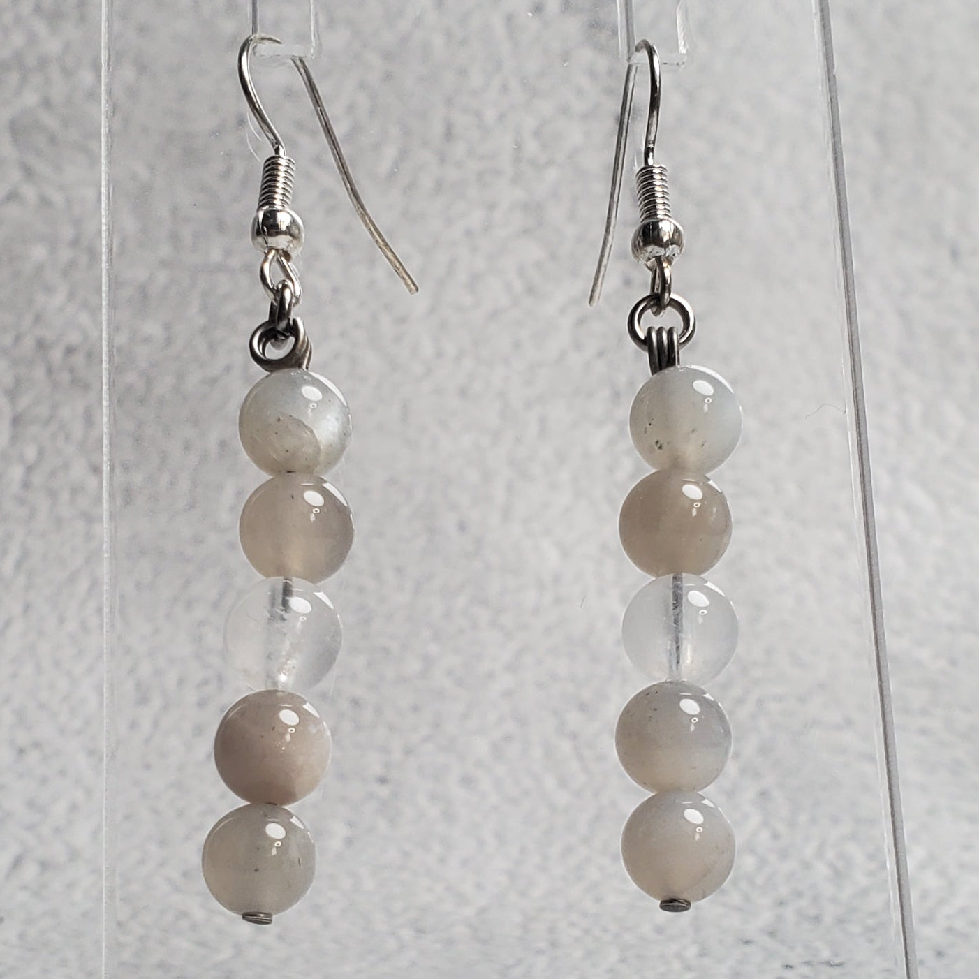 Bohemian gemstone earrings with gray moonstone beads and hypoallergenic French wire hooks