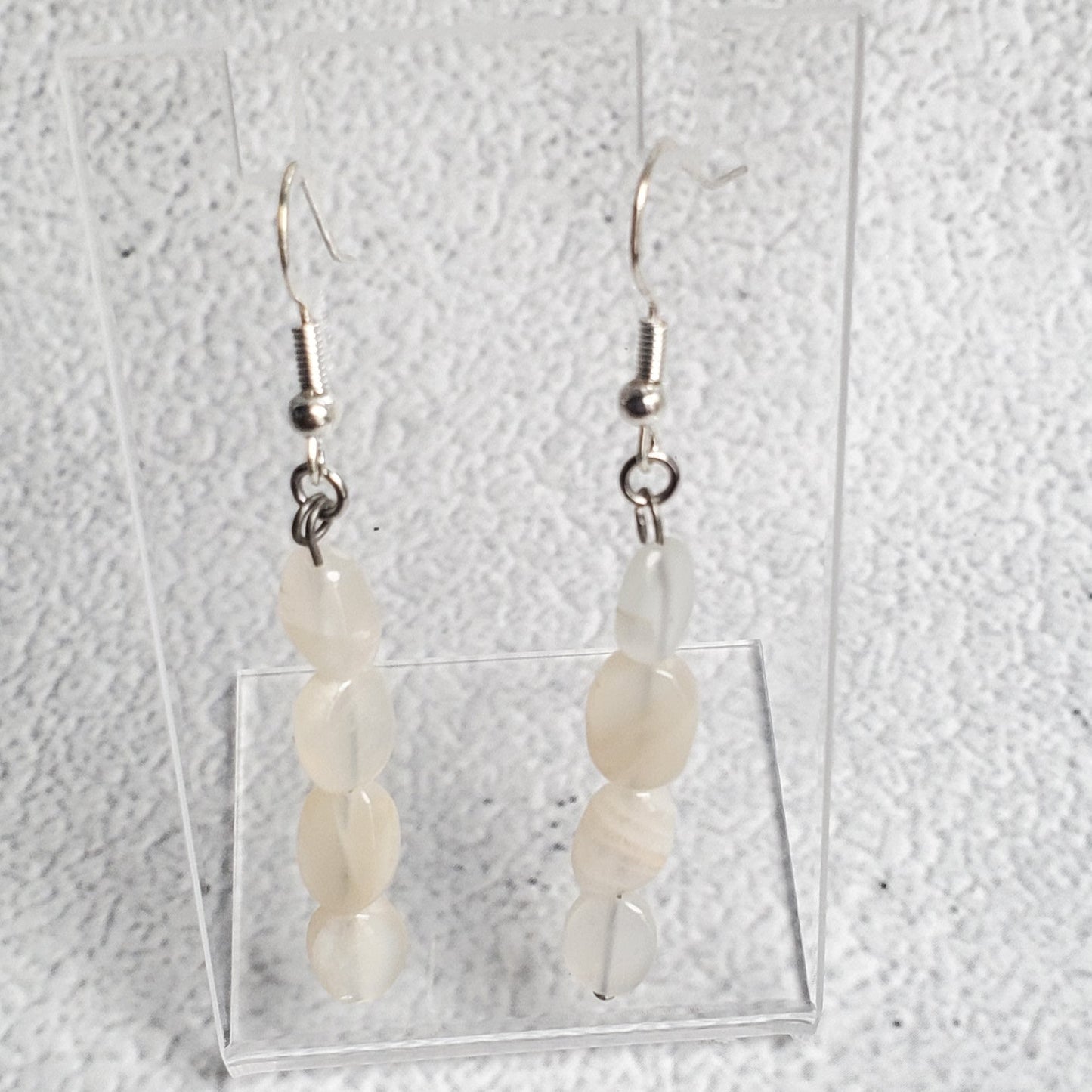 White Moonstone gemstone earrings with French wire and soft glow