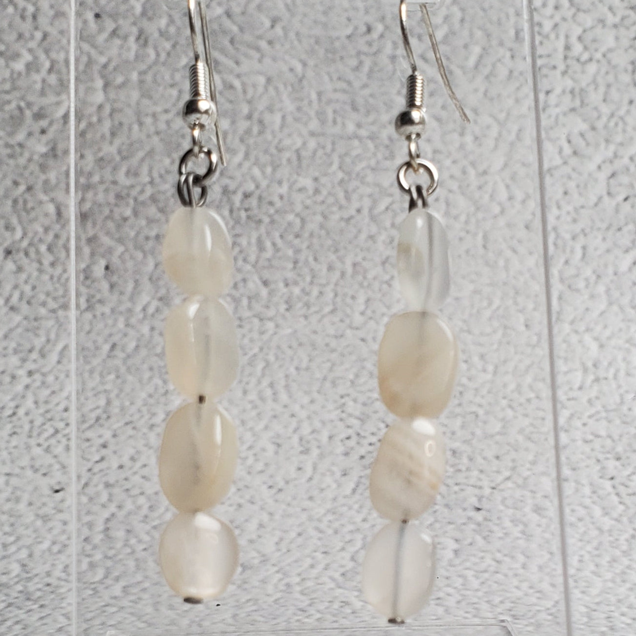 Handcrafted white Moonstone gemstone earrings with French wire hooks and a soft ethereal glow