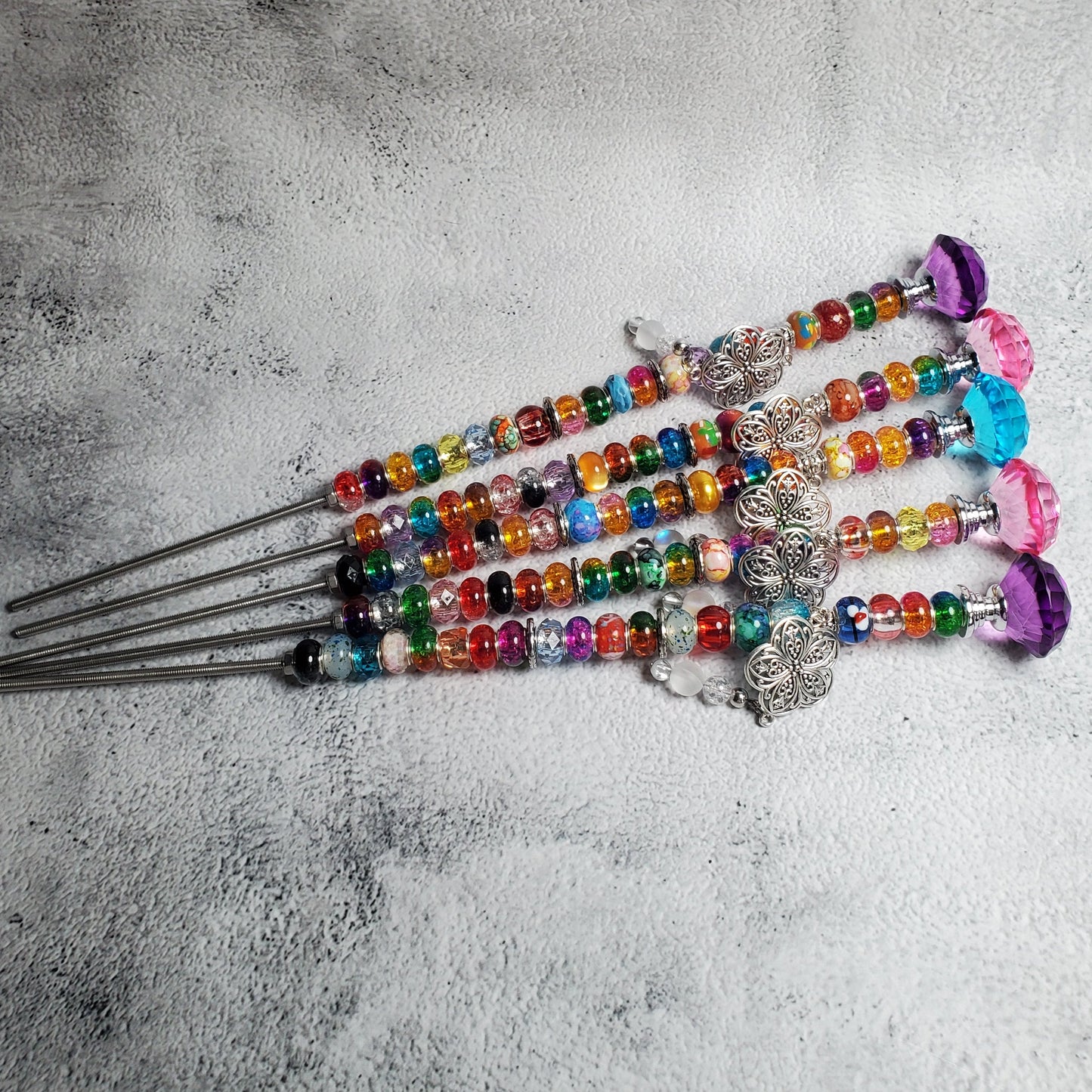Handcrafted floral Fairy Wand with European beads and crystal knob for enchanting garden décor
