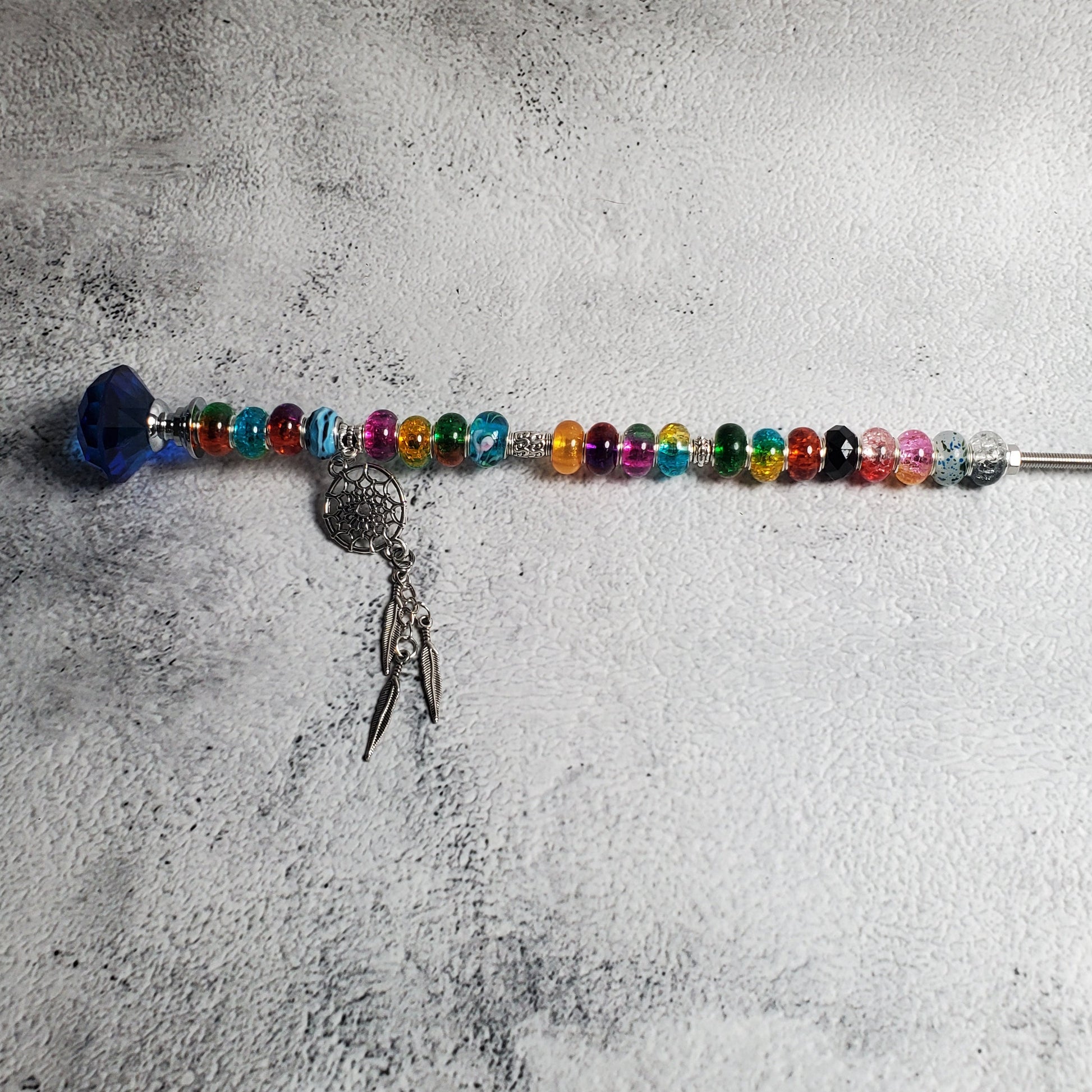 12-inch Fairy Wand garden decoration with pewter dreamcatcher, sparkling crystal knob, and European charm beads
