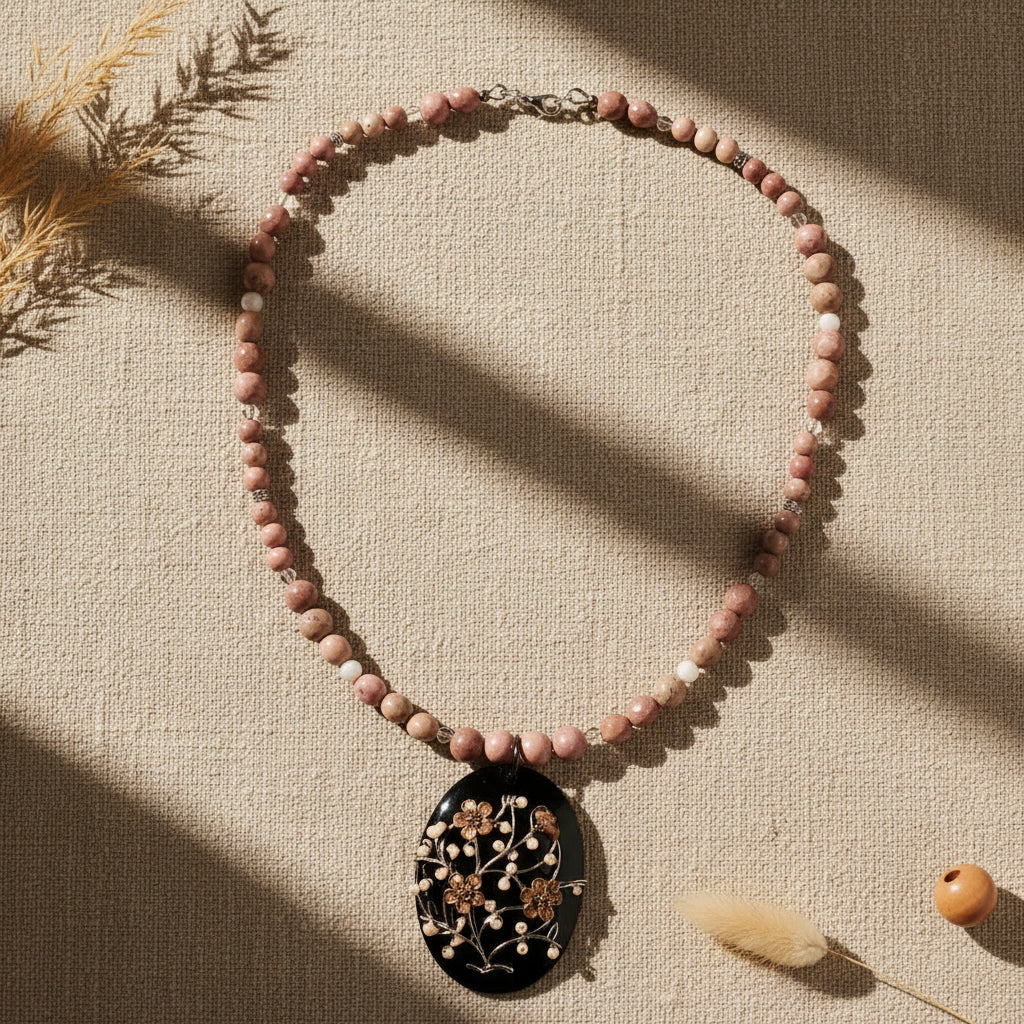 Gemstone Necklace: Rhodonite with Pendant