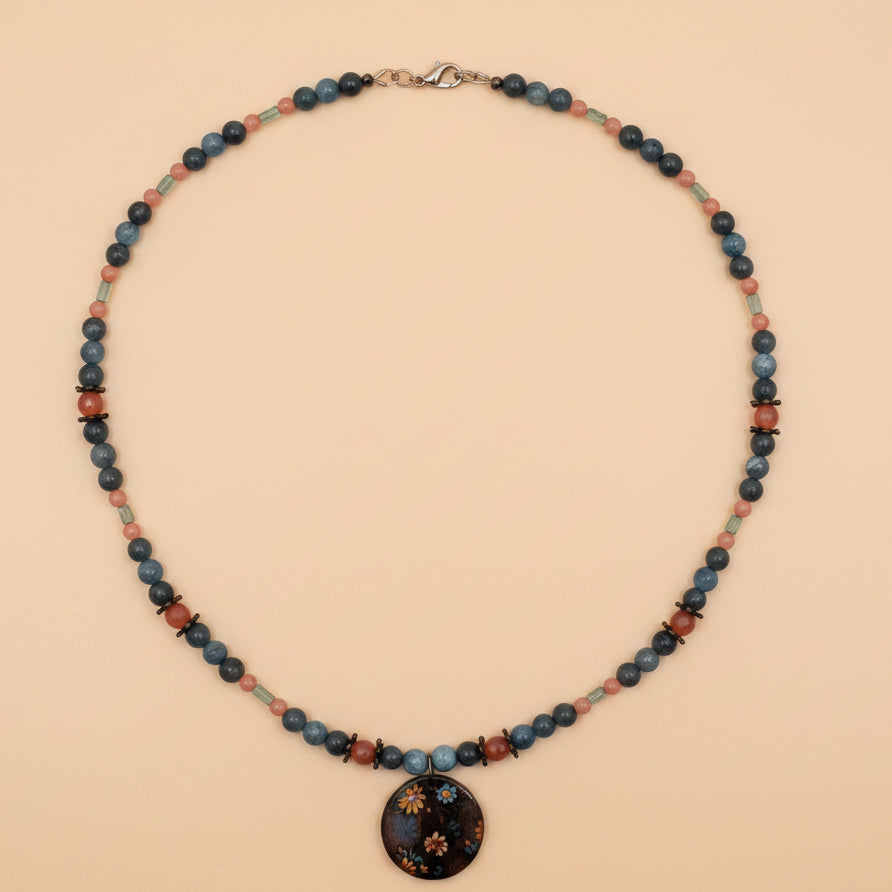 Gemstone Necklace: Blue Apatite and Carnelian with Pendant