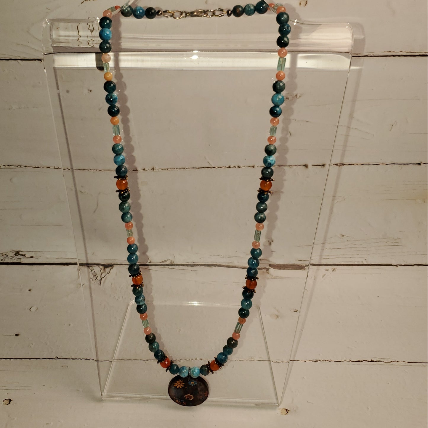 Gemstone Necklace: Blue Apatite and Carnelian with Pendant