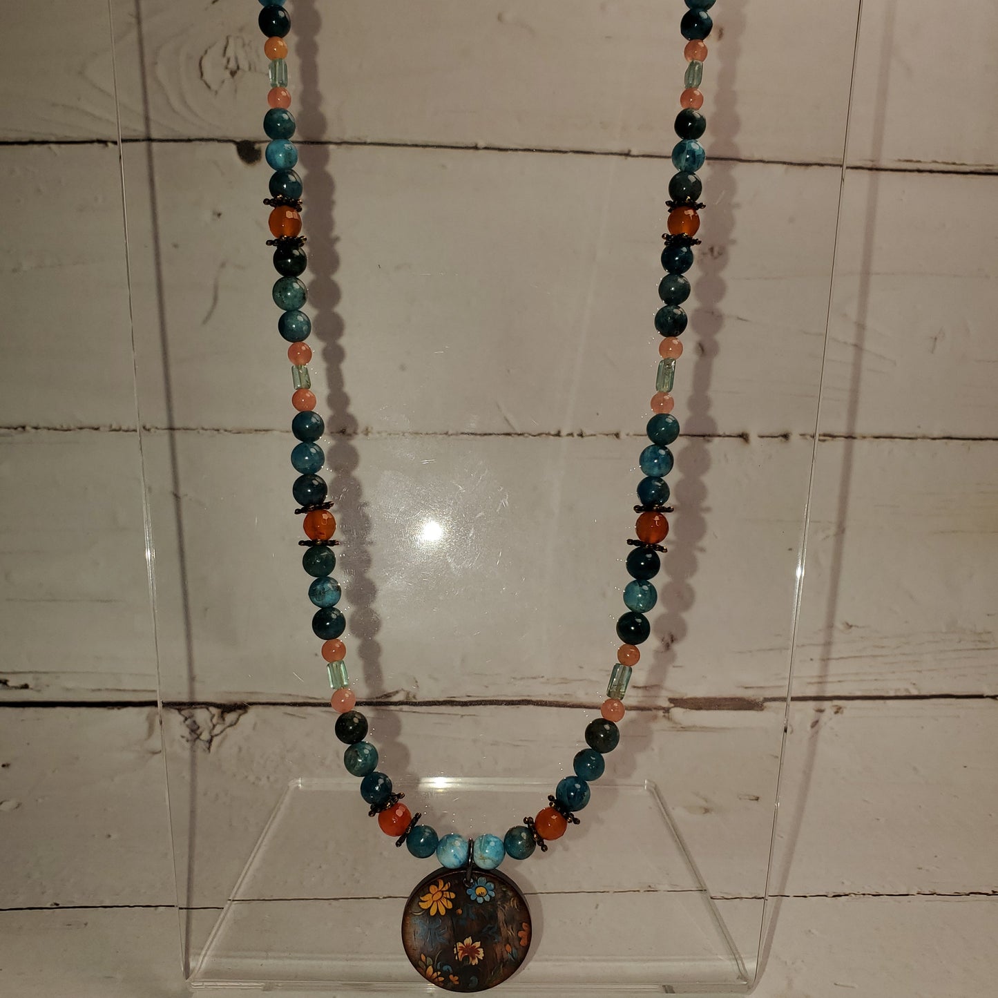 Gemstone Necklace: Blue Apatite and Carnelian with Pendant