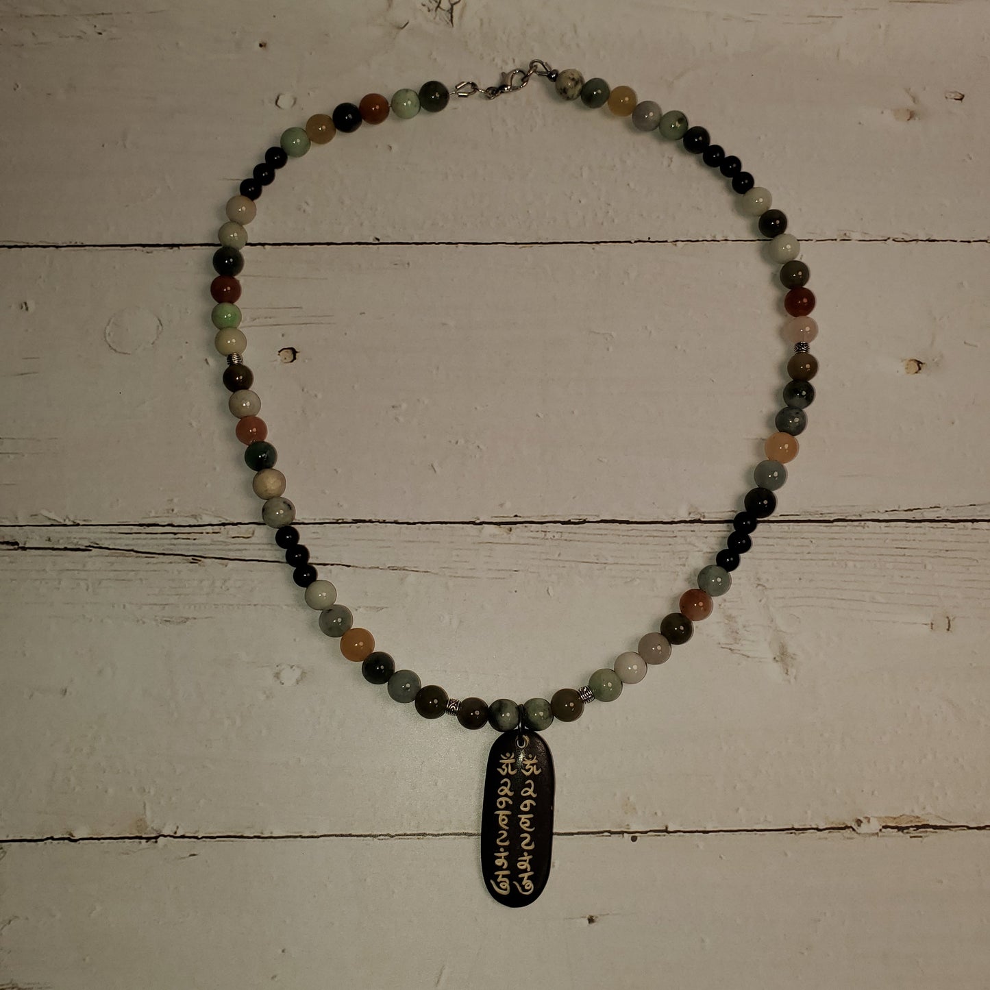 Gemstone Necklace: Burmese Jade with Tibetan Pendant