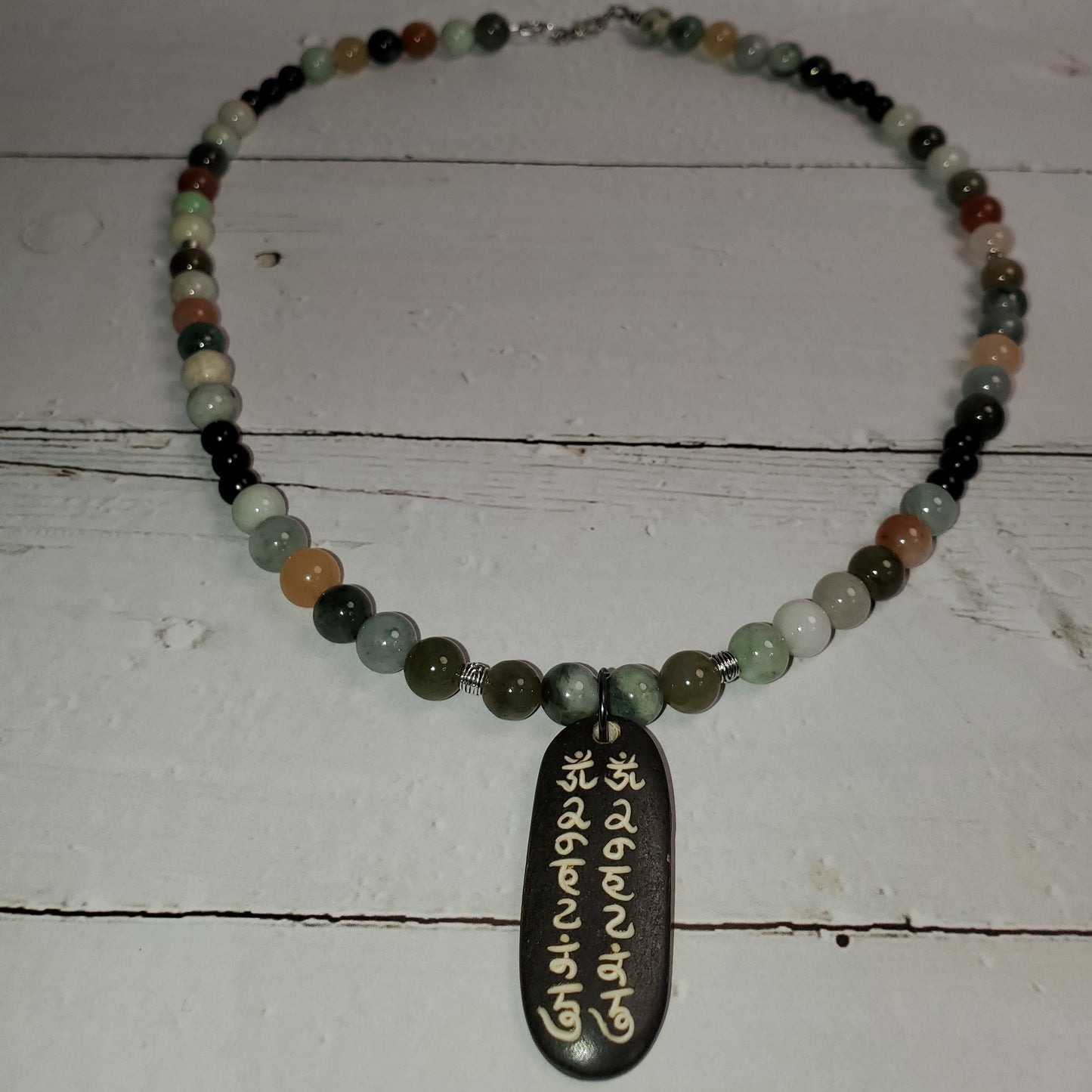 Gemstone Necklace: Burmese Jade with Tibetan Pendant