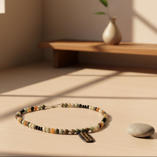 Gemstone Necklace: Burmese Jade with Tibetan Pendant