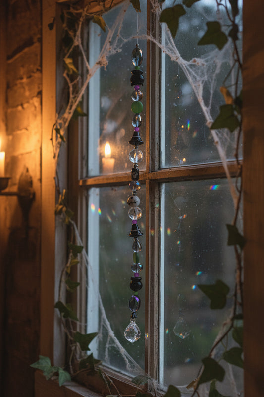 Witch’s Cauldron Crystal Suncatcher – Halloween Window Prism Décor