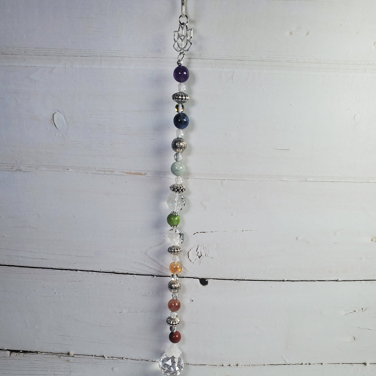 Seven Chakra Intention Crystal Suncatcher – Rainbow Prism & Lotus Window Décor