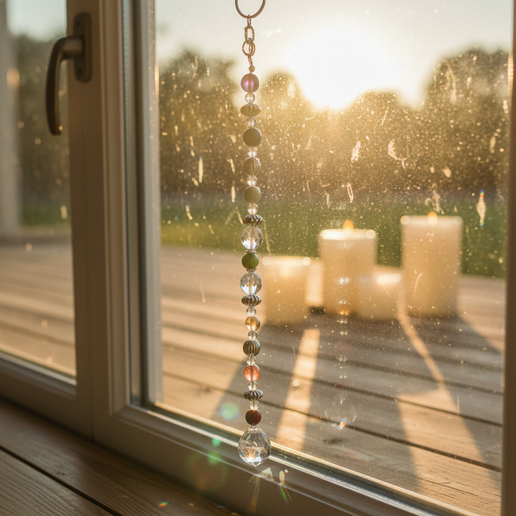 Seven Chakra Intention Crystal Suncatcher – Rainbow Prism & Lotus Window Décor