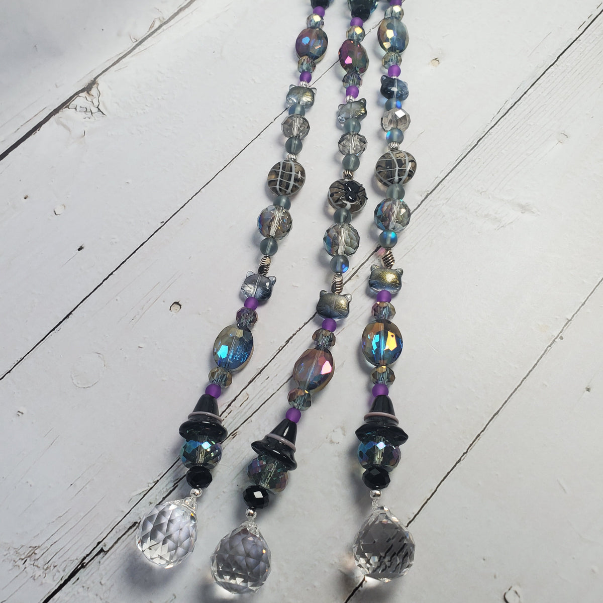 Witch’s Hat & Black Cat Crystal Suncatcher – Halloween Rainbow Window Décor