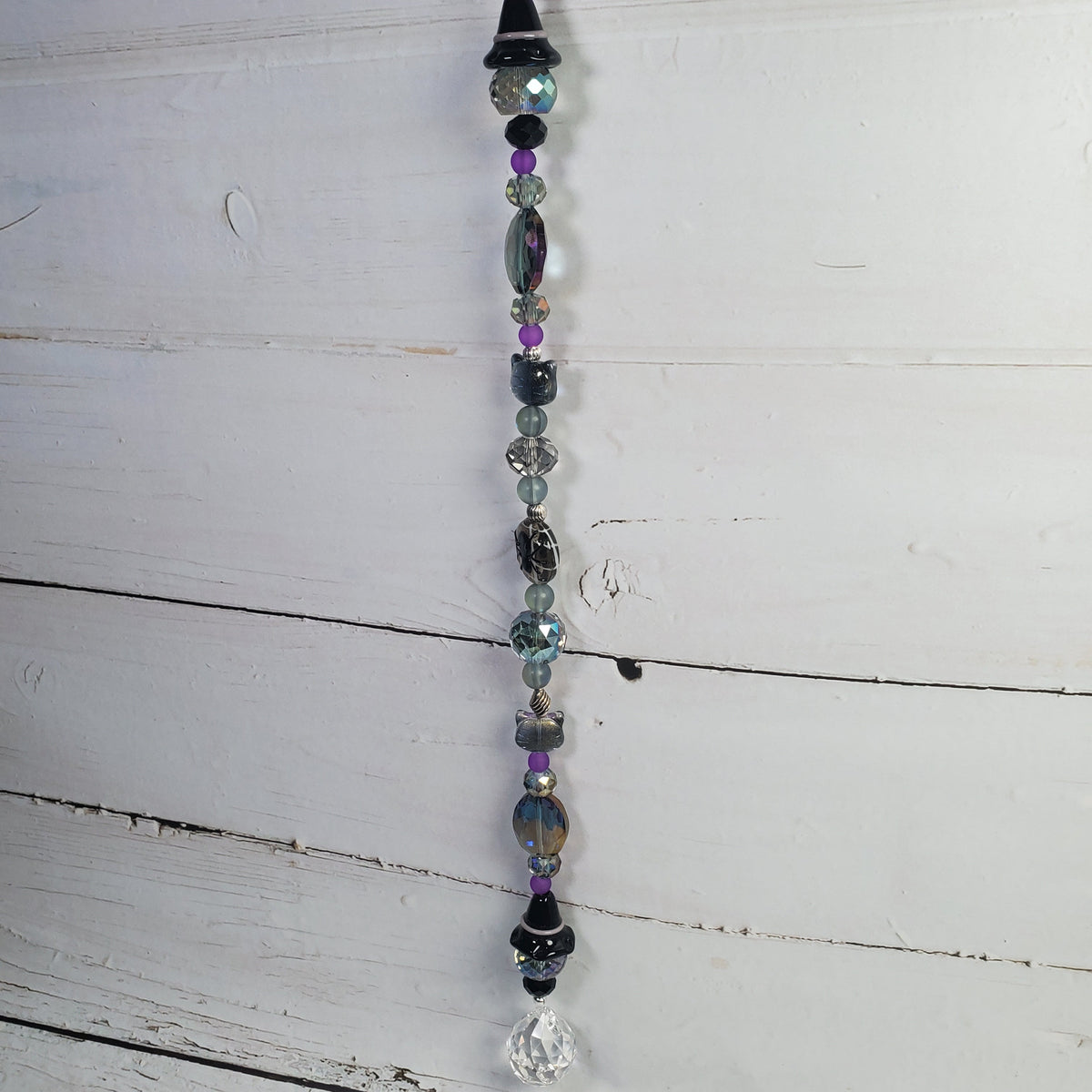 Witch’s Hat & Black Cat Crystal Suncatcher – Halloween Rainbow Window Décor