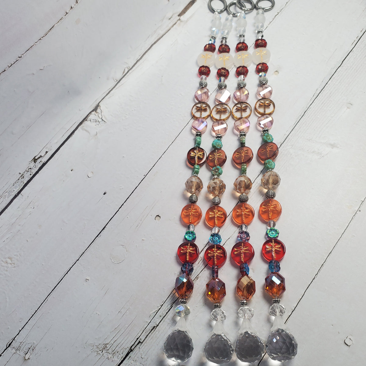 Autumn Dragonfly Crystal Suncatcher – Red, Orange & Amber Window Décor