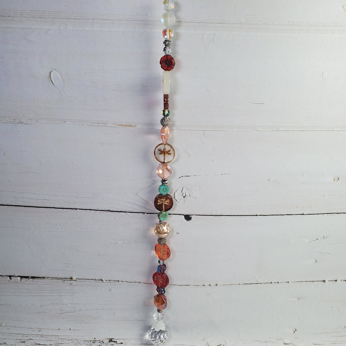 Autumn Dragonfly Crystal Suncatcher – Red, Orange & Amber Window Décor