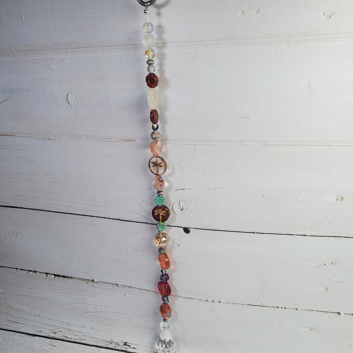 Autumn Dragonfly Crystal Suncatcher – Red, Orange & Amber Window Décor