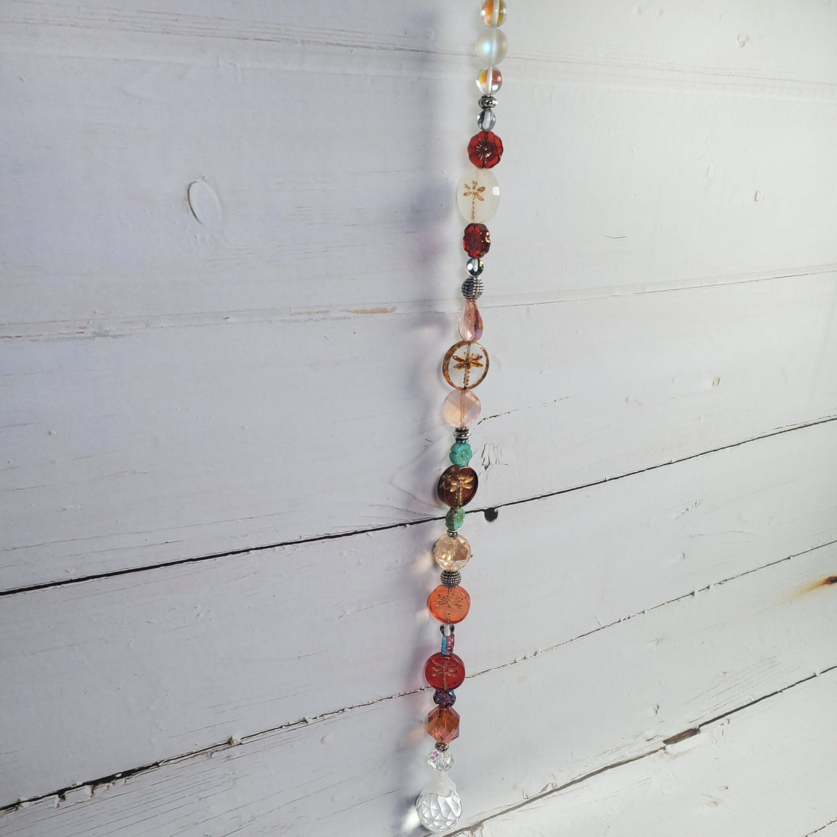 Autumn Dragonfly Crystal Suncatcher – Red, Orange & Amber Window Décor