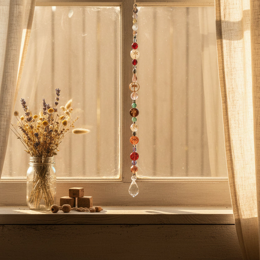Autumn Dragonfly Crystal Suncatcher – Red, Orange & Amber Window Décor
