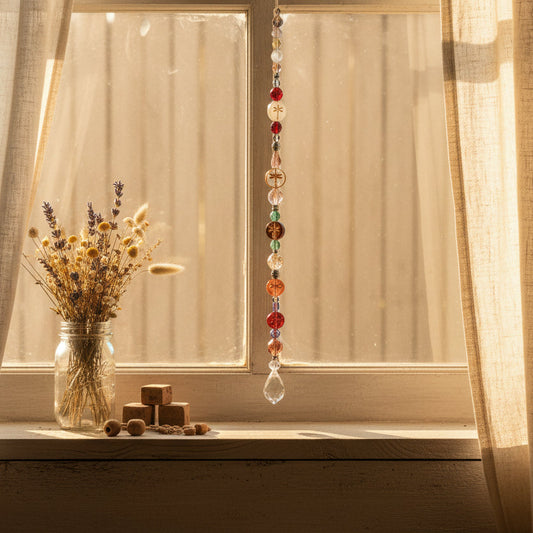 Autumn Dragonfly Crystal Suncatcher – Red, Orange & Amber Window Décor