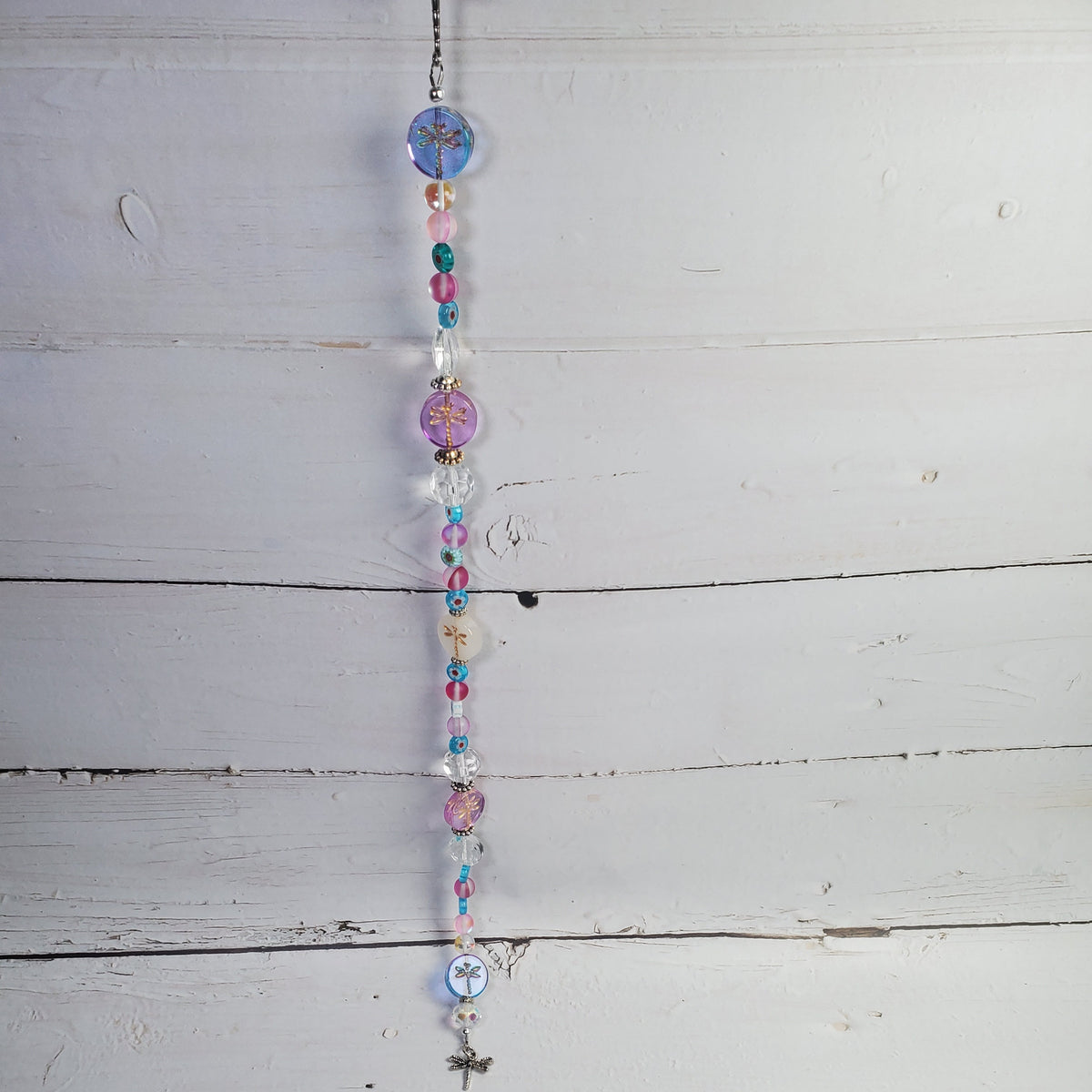 Pink & Purple Dragonfly Crystal Suncatcher – Floral Rainbow Window Décor
