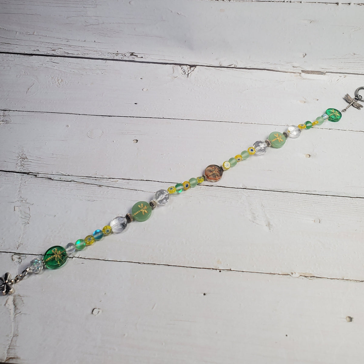 Dragonfly & Millefiori Flower Crystal Suncatcher – Green Garden Rainbow Window Décor
