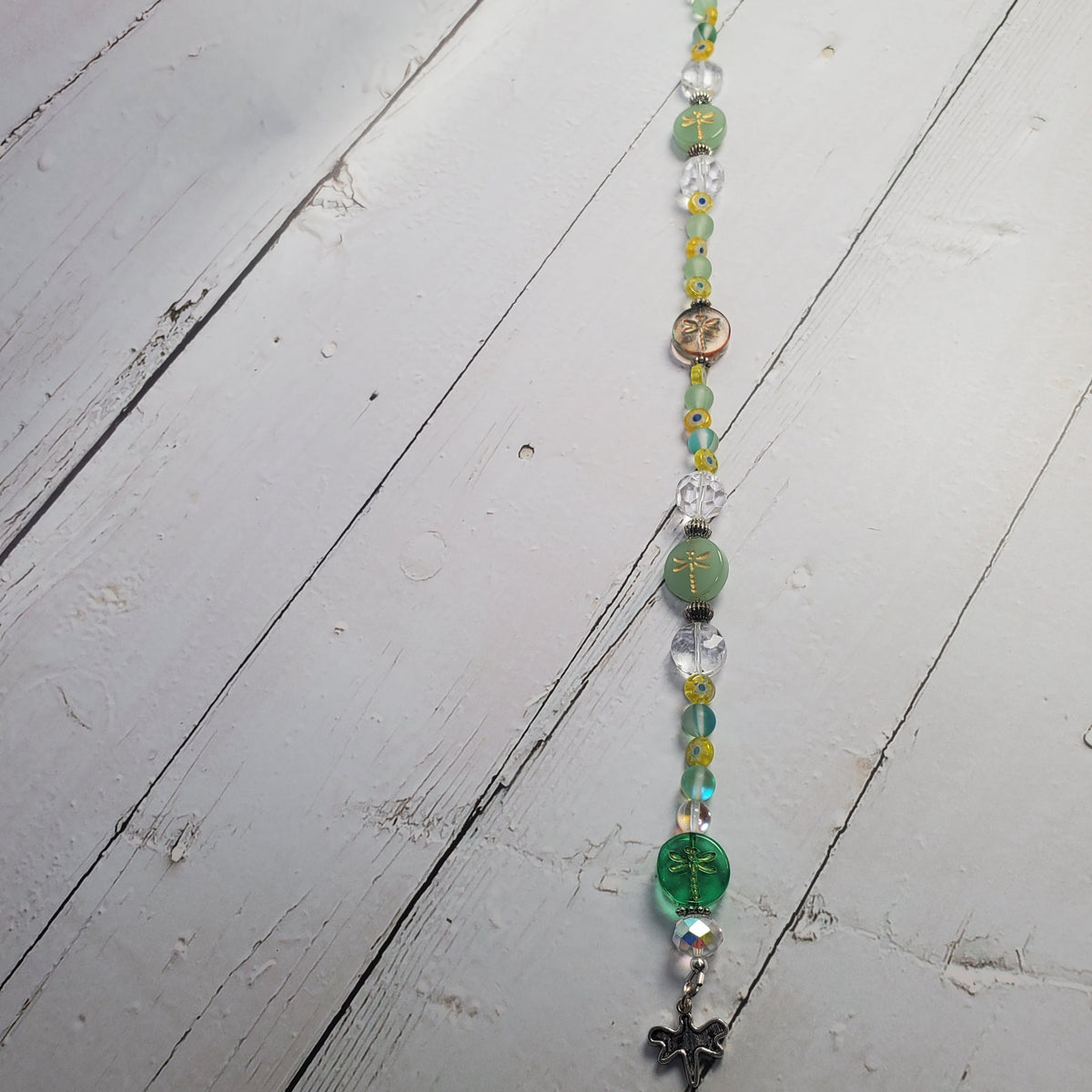 Dragonfly & Millefiori Flower Crystal Suncatcher – Green Garden Rainbow Window Décor