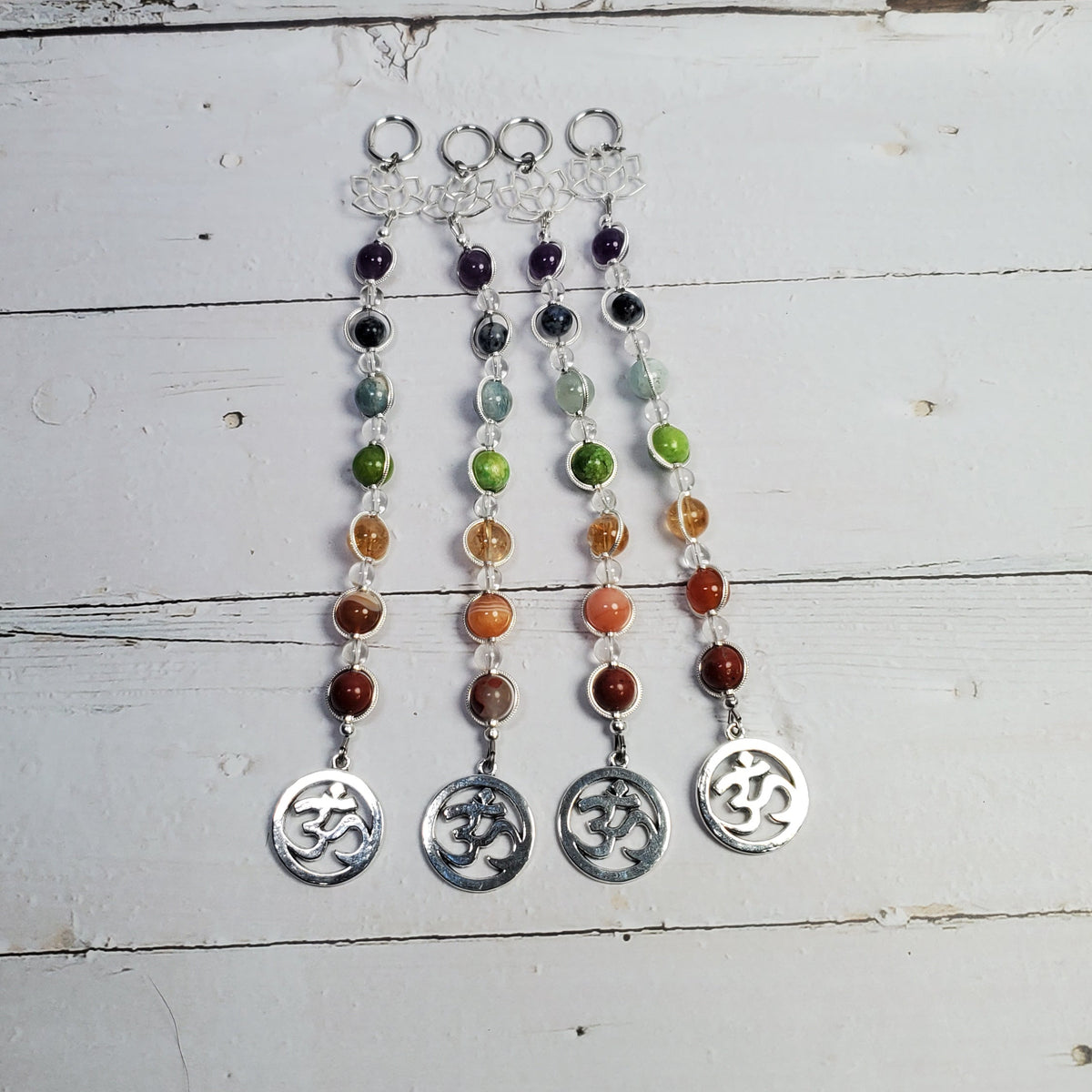Gemstone Intention Wall Hanger – Seven Chakra Spiritual Décor with Lotus & Om