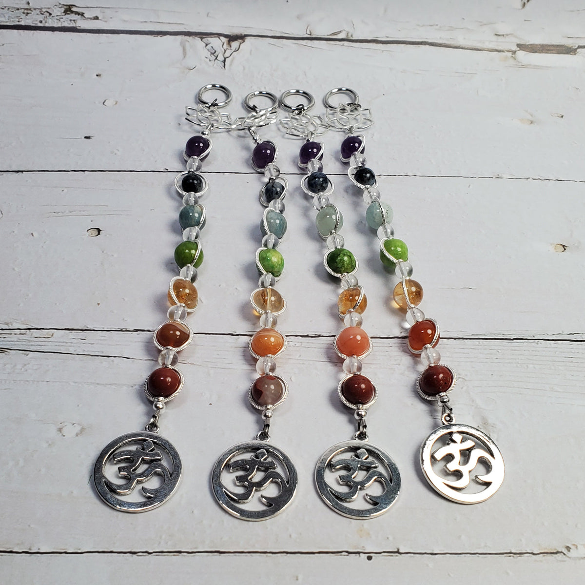 Gemstone Intention Wall Hanger – Seven Chakra Spiritual Décor with Lotus & Om