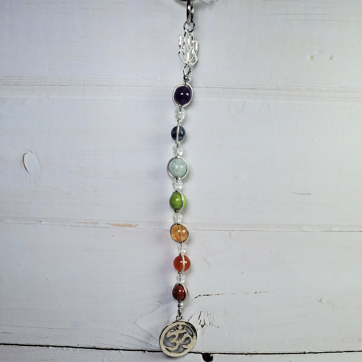 Gemstone Intention Wall Hanger – Seven Chakra Spiritual Décor with Lotus & Om