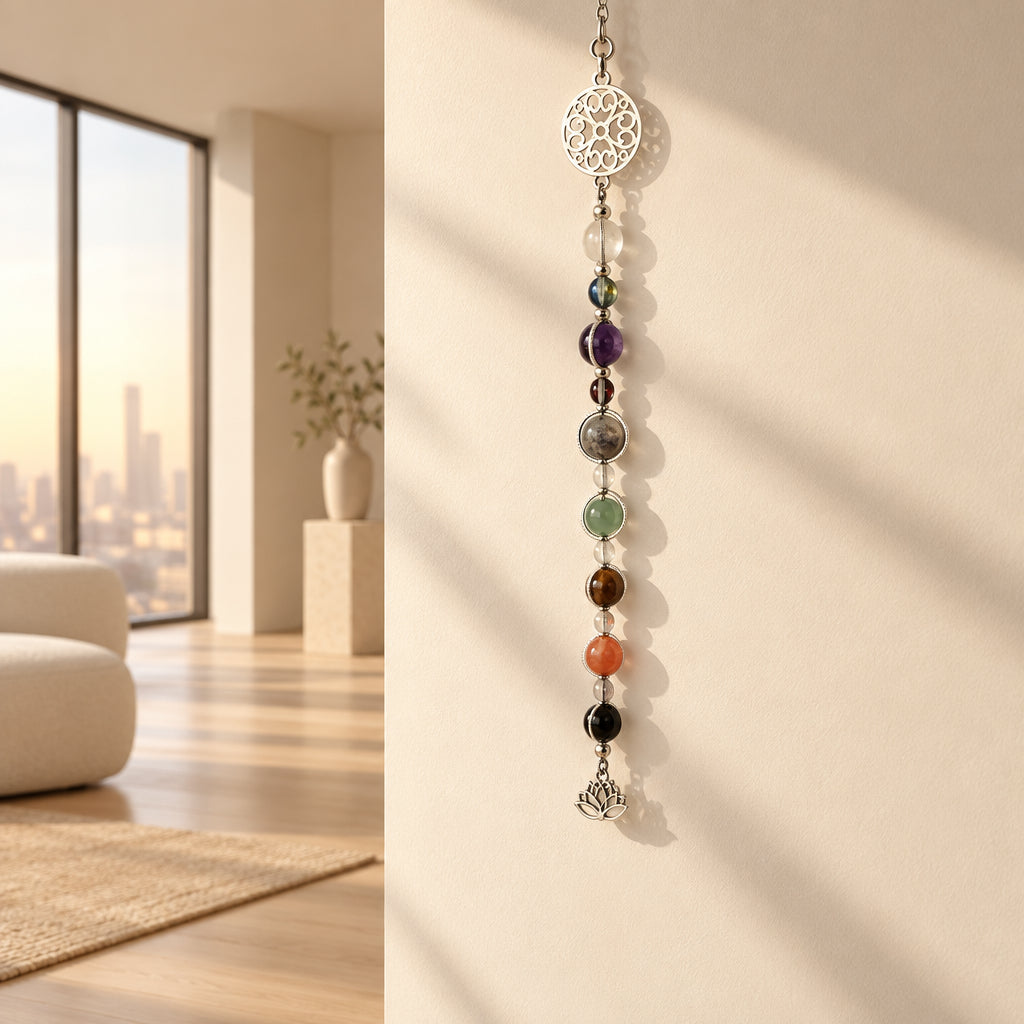 Peace & Calming Intention Wall Hanger – Lotus & Gemstone Spiritual Décor