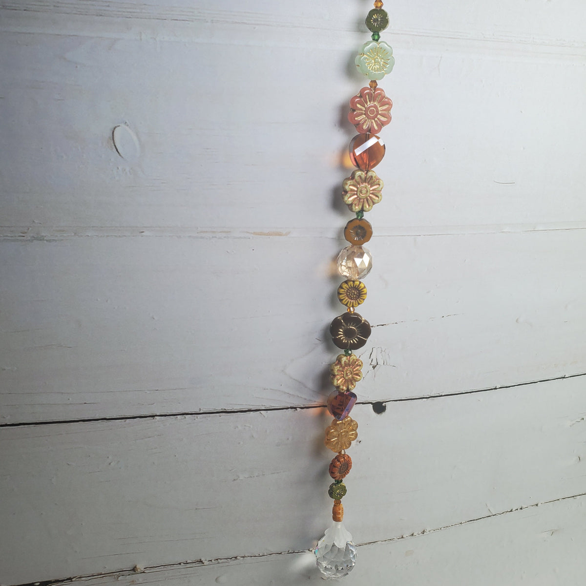 Crystal Suncatcher with Czech Glass Flowers – 11-Inch Jewel-Tone Window Rainbow Catcher