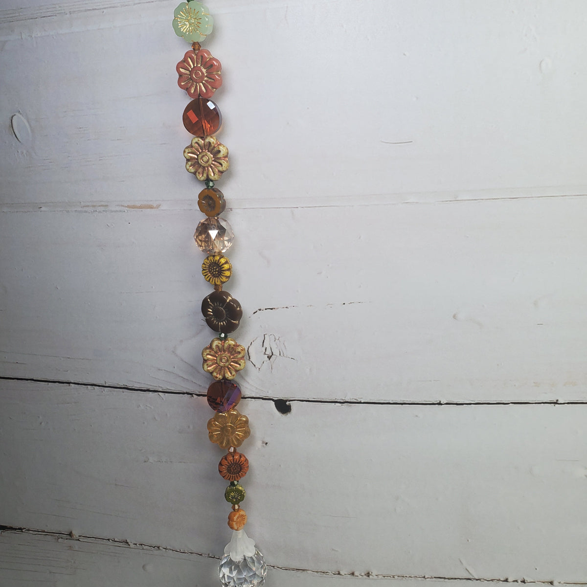 Crystal Suncatcher with Czech Glass Flowers – 11-Inch Jewel-Tone Window Rainbow Catcher