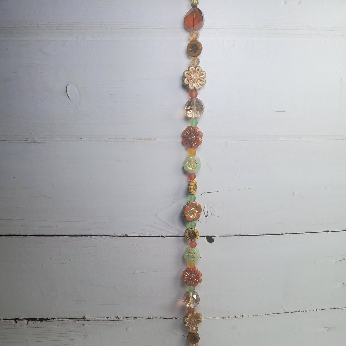 16-Inch Crystal Suncatcher with Czech Glass Flowers – Jewel-Tone Rainbow Prism Window Hanging