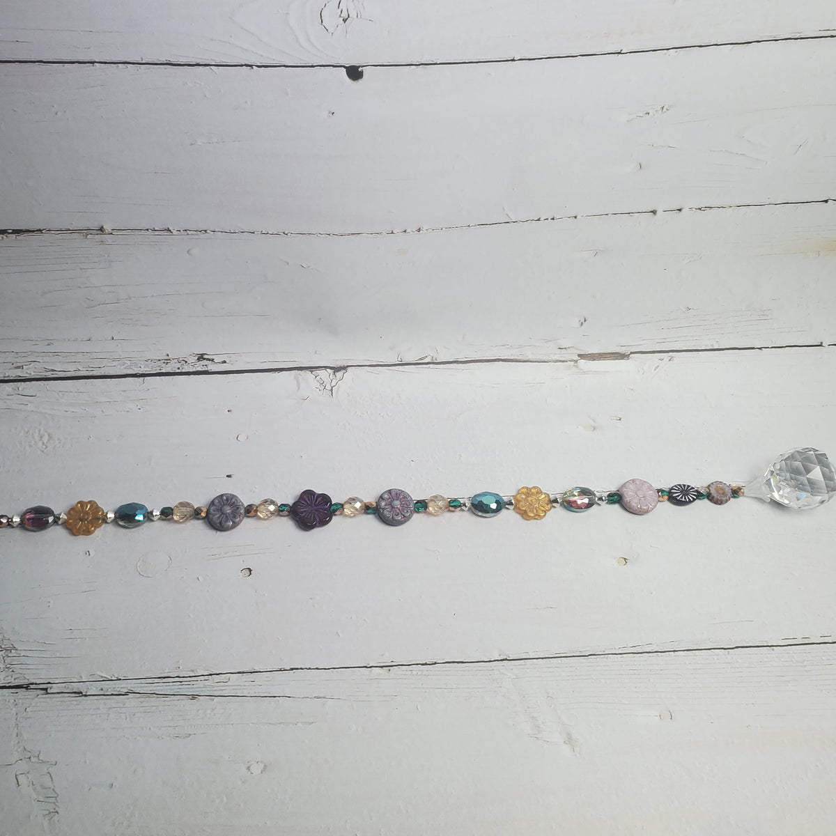 19-Inch Crystal Suncatcher with Lavender & Purple Czech Glass Flowers – 30mm Rainbow Prism Window Hanging