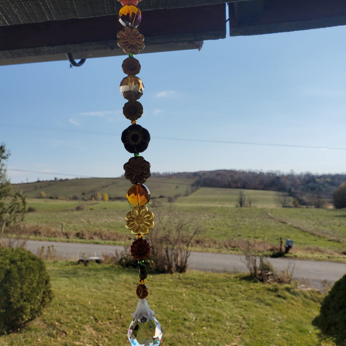 Crystal Suncatcher with Czech Glass Flowers – 11-Inch Jewel-Tone Window Rainbow Catcher