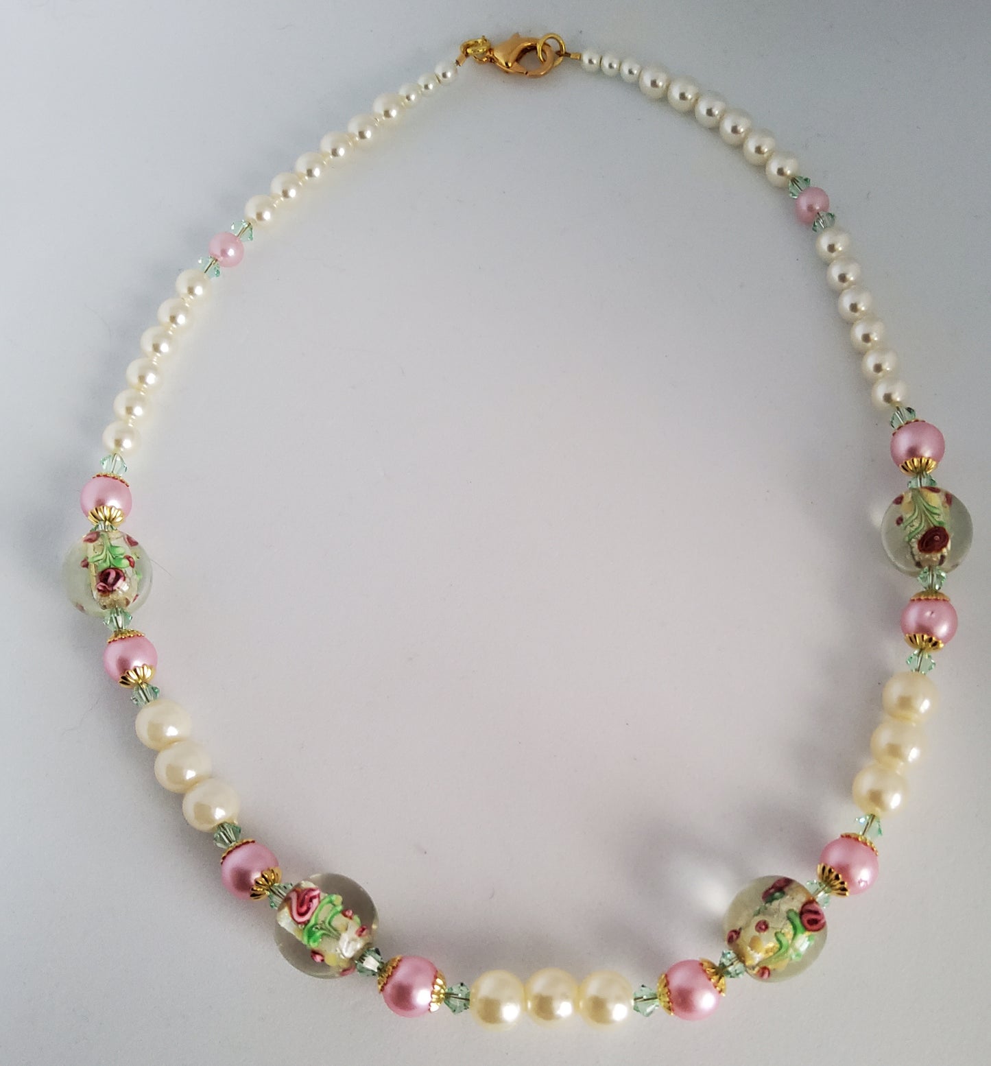Floral Lampwork and Pearl Necklace